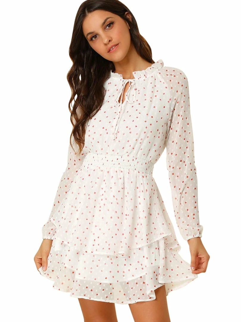 Allegra K Floral Printed Ruffled Tie V Neck Smocked Waist Dress 64 Allegra K Floral Printed Ruffled Tie V Neck Smocked Waist Dress