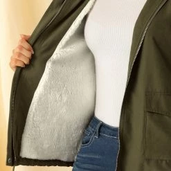 Allegra K Women's Zip Up Parka Faux Fur Collar Hoodie Cargo Jacket