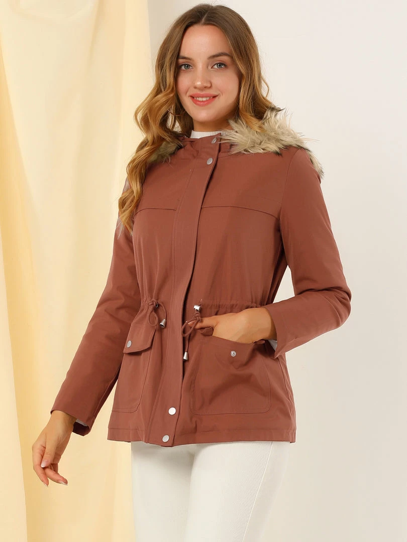 Allegra K Women's Winter Faux Fur Trim Parkas Lined Warm Cotton Zipper Hoodie Coat 8 Allegra K Women's Winter Faux Fur Trim Parkas Lined Warm Cotton Zipper Hoodie Coat