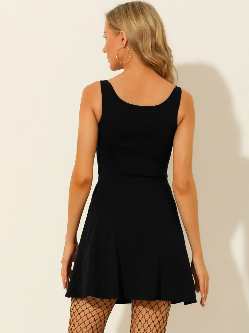 Allegra K Women's Wide Strap Zipper Front Scoop Neck Mini A-Line Sundress 8 Allegra K Women's Wide Strap Zipper Front Scoop Neck Mini A-Line Sundress