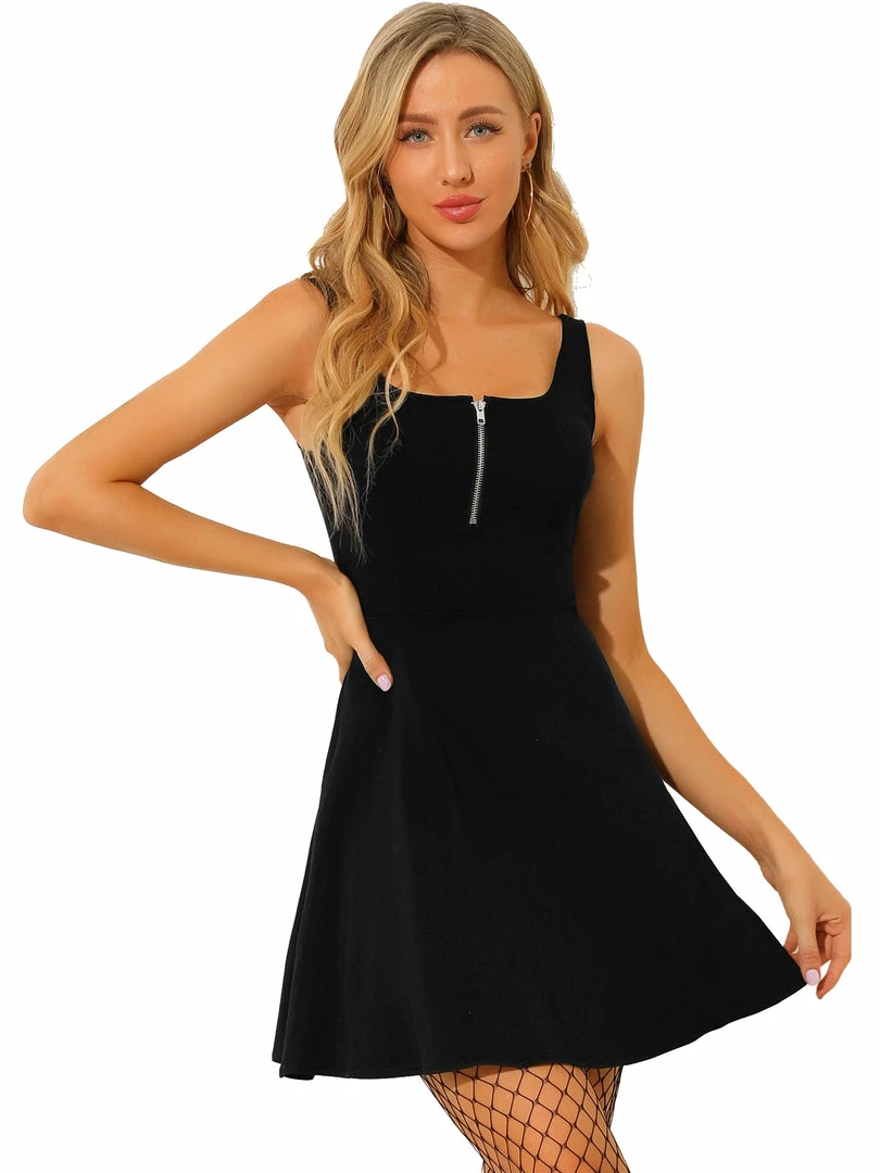 Allegra K Women's Wide Strap Zipper Front Scoop Neck Mini A-Line Sundress 4 Allegra K Women's Wide Strap Zipper Front Scoop Neck Mini A-Line Sundress