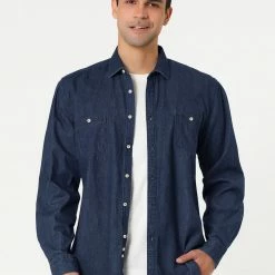 Allegra K Men's Casual Dress Jean Shirts Button Down Long Sleeve Denim Work Shirt 27 Allegra K Men's Casual Dress Jean Shirts Button Down Long Sleeve Denim Work Shirt