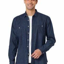 Allegra K Men's Casual Dress Jean Shirts Button Down Long Sleeve Denim Work Shirt 26 Allegra K Men's Casual Dress Jean Shirts Button Down Long Sleeve Denim Work Shirt
