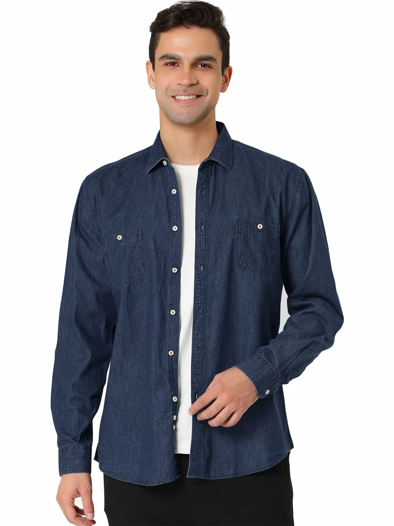 Allegra K Men's Casual Dress Jean Shirts Button Down Long Sleeve Denim Work Shirt 12 Allegra K Men's Casual Dress Jean Shirts Button Down Long Sleeve Denim Work Shirt