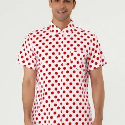 Allegra K HZ160403 Men Short Sleeves Cotton Polka Dots Button Up Shirt