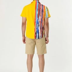 Allegra K Men's Irregular Geometric Color Block Patchwork Button Down Short Sleeve Striped Shirts 26 Allegra K Men's Irregular Geometric Color Block Patchwork Button Down Short Sleeve Striped Shirts