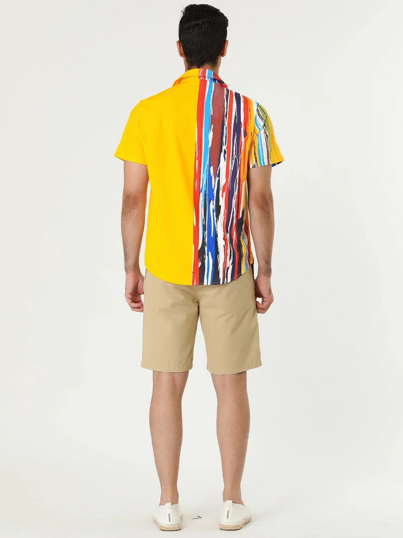 Allegra K Men's Irregular Geometric Color Block Patchwork Button Down Short Sleeve Striped Shirts 14 Allegra K Men's Irregular Geometric Color Block Patchwork Button Down Short Sleeve Striped Shirts