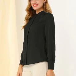 Allegra K Women's Work Office Stand Collar Button Down Long Sleeve Shirts Blouse 47 Allegra K Women's Work Office Stand Collar Button Down Long Sleeve Shirts Blouse