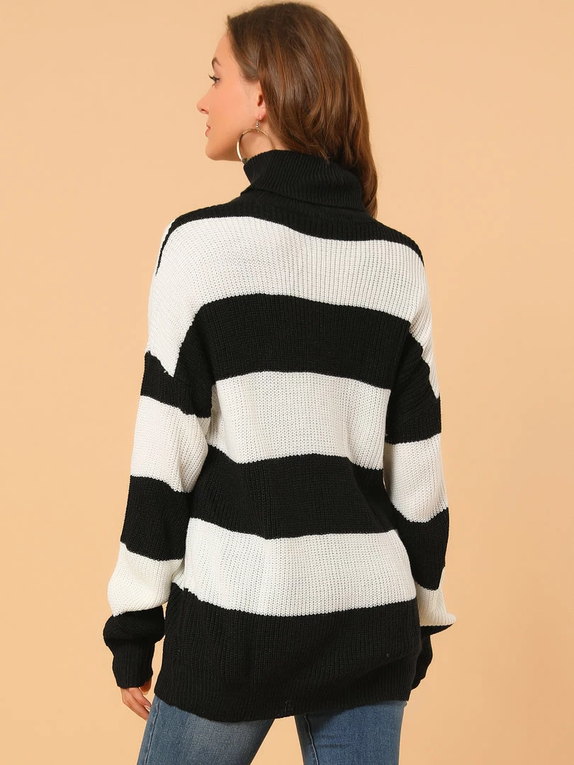 Allegra K Women's Turtleneck Patchwork Knitted Batwing Sleeve Tunic Pullover Striped Sweater 14 Allegra K Women's Turtleneck Patchwork Knitted Batwing Sleeve Tunic Pullover Striped Sweater