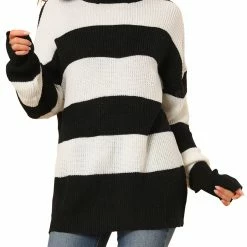 Allegra K Women's Turtleneck Patchwork Knitted Batwing Sleeve Tunic Pullover Striped Sweater 22 Allegra K Women's Turtleneck Patchwork Knitted Batwing Sleeve Tunic Pullover Striped Sweater