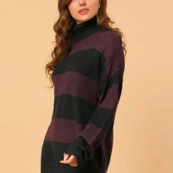 Allegra K Women's Turtleneck Patchwork Knitted Batwing Sleeve Tunic Pullover Striped Sweater 19 Allegra K Women's Turtleneck Patchwork Knitted Batwing Sleeve Tunic Pullover Striped Sweater