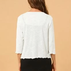 Allegra K Women's Open Front Shrug Cardigans Self Tie Lightweight 3/4 Sleeve Cardigan