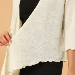 Allegra K Women's Open Front Shrug Cardigans Self Tie Lightweight 3/4 Sleeve Cardigan