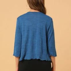 Allegra K Women's Open Front Shrug Cardigans Self Tie Lightweight 3/4 Sleeve Cardigan