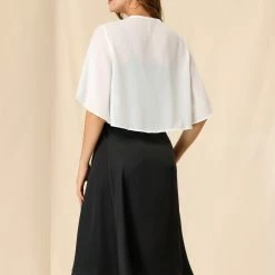 Allegra K Women's Short Sleeve Crop Cardigan Sheer Chiffon Bolero Shrug Top