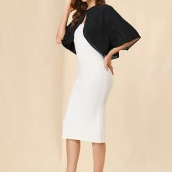 Allegra K Women's Short Sleeve Crop Cardigan Sheer Chiffon Bolero Shrug Top