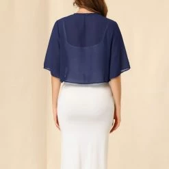 Allegra K Women's Short Sleeve Crop Cardigan Sheer Chiffon Bolero Shrug Top