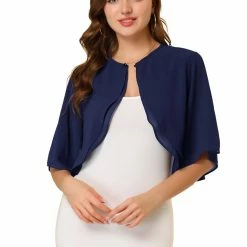 Allegra K Women's Short Sleeve Crop Cardigan Sheer Chiffon Bolero Shrug Top