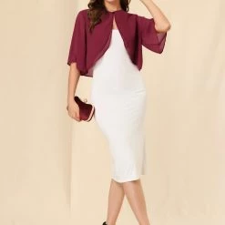 Allegra K Women's Short Sleeve Crop Cardigan Sheer Chiffon Bolero Shrug Top