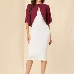 Allegra K Women's Short Sleeve Crop Cardigan Sheer Chiffon Bolero Shrug Top