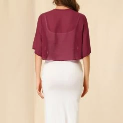 Allegra K Women's Short Sleeve Crop Cardigan Sheer Chiffon Bolero Shrug Top