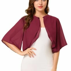 Allegra K Women's Short Sleeve Crop Cardigan Sheer Chiffon Bolero Shrug Top