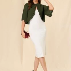 Allegra K Women's Short Sleeve Crop Cardigan Sheer Chiffon Bolero Shrug Top