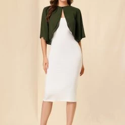 Allegra K Women's Short Sleeve Crop Cardigan Sheer Chiffon Bolero Shrug Top