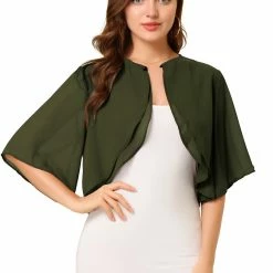 Allegra K Women's Short Sleeve Crop Cardigan Sheer Chiffon Bolero Shrug Top