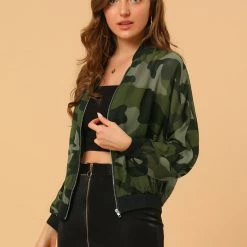 Allegra K Women's Camouflage Paint Long Sleeve Zipper Elastic Camo Lightweight Jacket 11 Allegra K Women's Camouflage Paint Long Sleeve Zipper Elastic Camo Lightweight Jacket