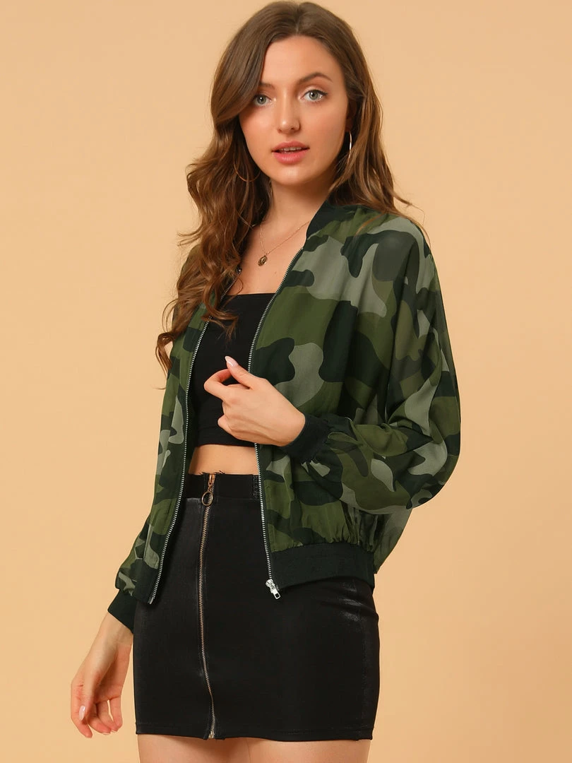 Allegra K Women's Camouflage Paint Long Sleeve Zipper Elastic Camo Lightweight Jacket 5 Allegra K Women's Camouflage Paint Long Sleeve Zipper Elastic Camo Lightweight Jacket