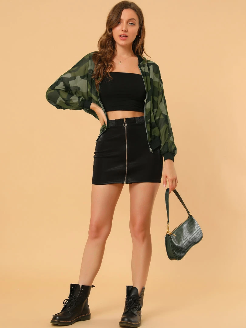 Allegra K Women's Camouflage Paint Long Sleeve Zipper Elastic Camo Lightweight Jacket 6 Allegra K Women's Camouflage Paint Long Sleeve Zipper Elastic Camo Lightweight Jacket