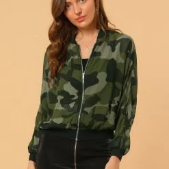 Allegra K Women's Camouflage Paint Long Sleeve Zipper Elastic Camo Lightweight Jacket 13 Allegra K Women's Camouflage Paint Long Sleeve Zipper Elastic Camo Lightweight Jacket