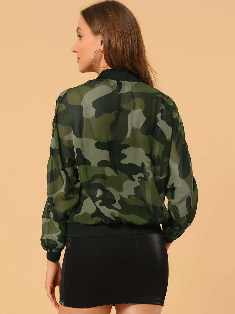 Allegra K Women's Camouflage Paint Long Sleeve Zipper Elastic Camo Lightweight Jacket 8 Allegra K Women's Camouflage Paint Long Sleeve Zipper Elastic Camo Lightweight Jacket
