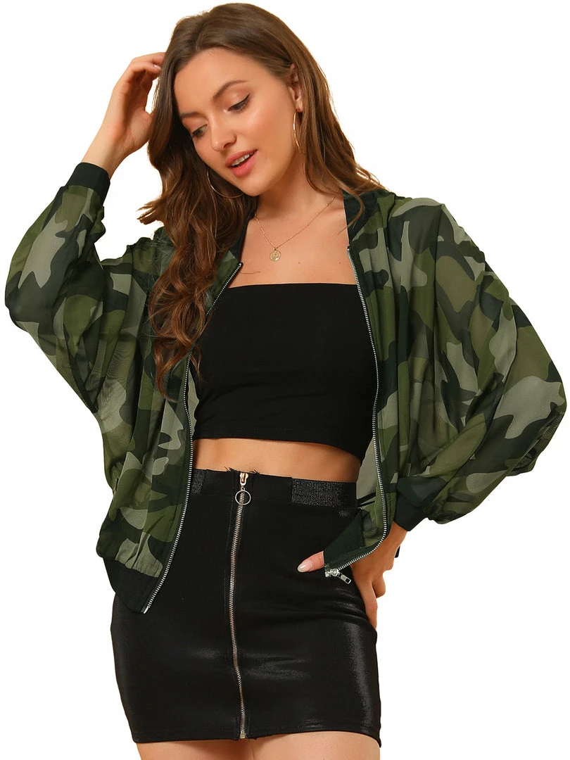 Allegra K Women's Camouflage Paint Long Sleeve Zipper Elastic Camo Lightweight Jacket 4 Allegra K Women's Camouflage Paint Long Sleeve Zipper Elastic Camo Lightweight Jacket