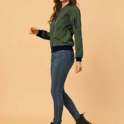 Allegra K Women's Windbreaker Outerwear With Pockets Casual Lightweight Zip Up Bomber Jacket