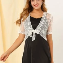 Allegra K Women's Lace Mesh Short Tie Front Shrug 29 Allegra K Women's Lace Mesh Short Tie Front Shrug