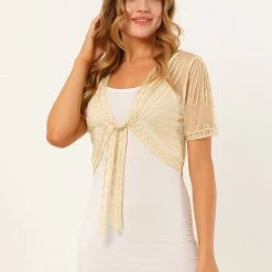 Allegra K Women's Lace Mesh Short Tie Front Shrug 23 Allegra K Women's Lace Mesh Short Tie Front Shrug