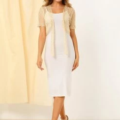 Allegra K Women's Lace Mesh Short Tie Front Shrug 25 Allegra K Women's Lace Mesh Short Tie Front Shrug