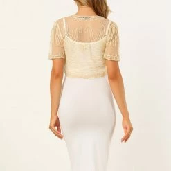 Allegra K Women's Lace Mesh Short Tie Front Shrug 26 Allegra K Women's Lace Mesh Short Tie Front Shrug