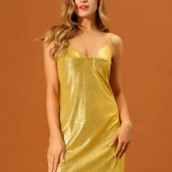 Allegra K Sparkly Metallic Spaghetti Strap Mini Dress Women 83 Allegra K Sparkly Metallic Spaghetti Strap Mini Dress Women