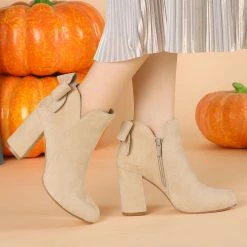 Allegra K Shoes Women's Round Toe Bow Decor Chunky Heel Ankle Boots 11 Allegra K Shoes Women's Round Toe Bow Decor Chunky Heel Ankle Boots