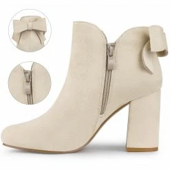 Allegra K Shoes Women's Round Toe Bow Decor Chunky Heel Ankle Boots 12 Allegra K Shoes Women's Round Toe Bow Decor Chunky Heel Ankle Boots