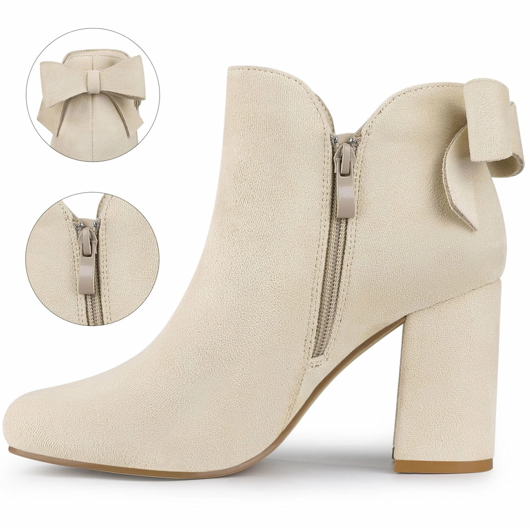 Allegra K Shoes Women's Round Toe Bow Decor Chunky Heel Ankle Boots 6 Allegra K Shoes Women's Round Toe Bow Decor Chunky Heel Ankle Boots