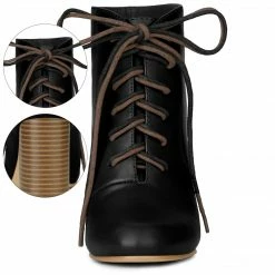 Allegra K Women's Round Toe Lace Up Chunky Heels Ankle Booties