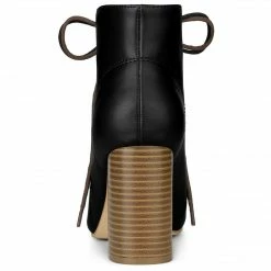 Allegra K Women's Round Toe Lace Up Chunky Heels Ankle Booties