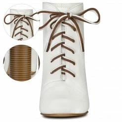 Allegra K Women's Round Toe Lace Up Chunky Heels Ankle Booties