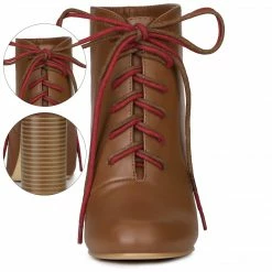 Allegra K Women's Round Toe Lace Up Chunky Heels Ankle Booties