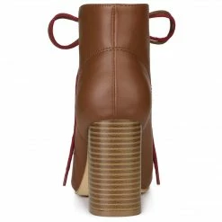 Allegra K Women's Round Toe Lace Up Chunky Heels Ankle Booties