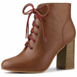 Allegra K Women's Round Toe Lace Up Chunky Heels Ankle Booties